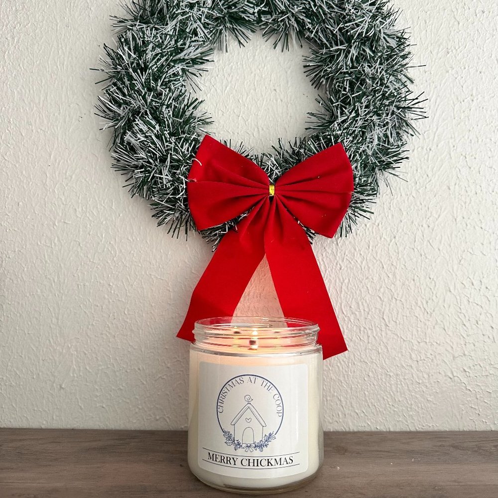 MERRY CHICKMAS Blue Rooster Candle Co Christmas at the Coop 12oz Candle